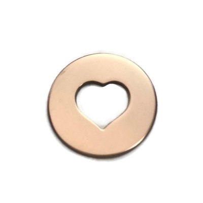 Rose Gold Fill Heart Center Washer 20g - 1 inch x 1/2 inch heart